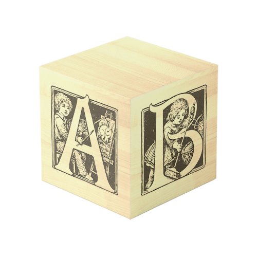 Vintage French Alphabet ABC Wooden Block Cube