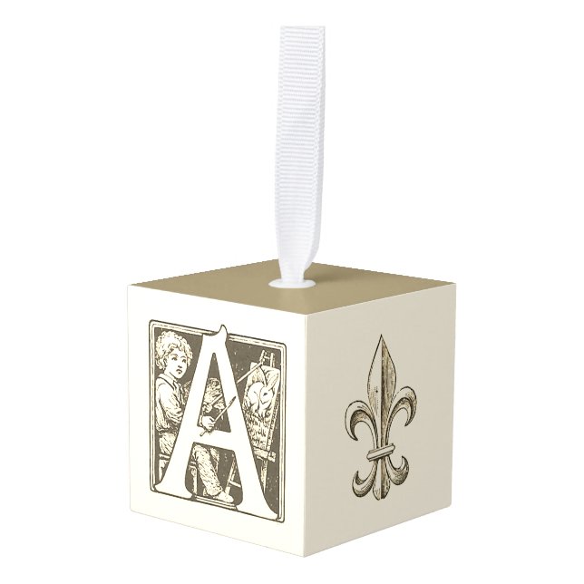 Vintage French Alphabet Block Ornament Set "A" (Front Angled)