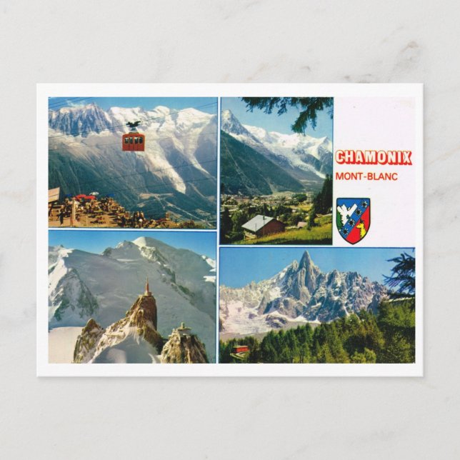Vintage French alps, Chamonix multiview Postcard (Front)