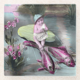 Vintage French April Fool Pistcard Glass Coaster