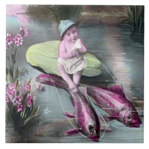 Vintage French April Fool Postcard Ceramic Tile