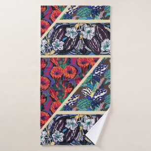 Vintage French Art Deco Geometric Floral Patterns Bath Towel Set