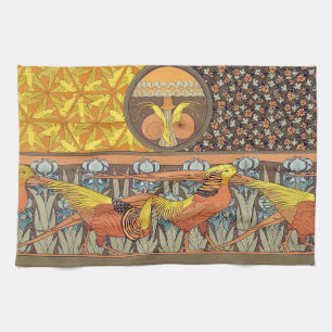 Vintage French Art Nouveau Nature Bird Pattern Kitchen Towel