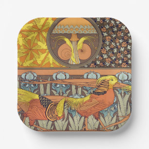 Vintage French Art Nouveau Nature Bird Pattern Paper Plates