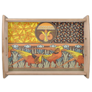 Vintage French Art Nouveau Nature Bird Pattern Serving Tray