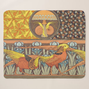 Vintage French Art Nouveau Nature Bird Pattern Sherpa Blanket