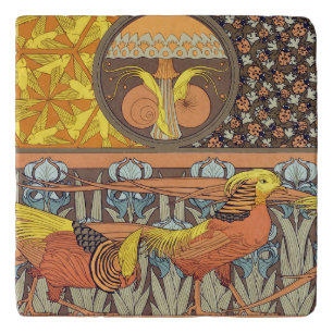 Vintage French Art Nouveau Nature Bird Pattern Trivet