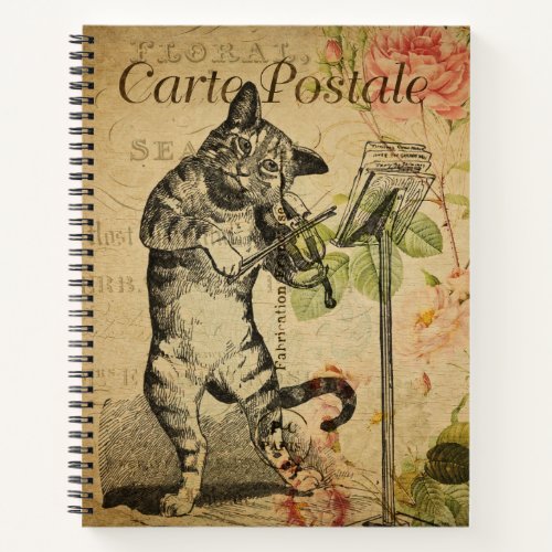 Vintage French Art Print Cat And A Fiddle  Notebook