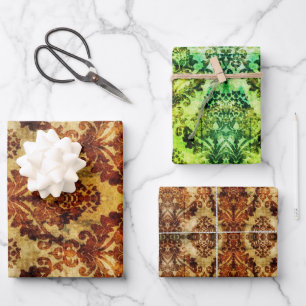 Vintage French Autumn Brown Damask Thank you Wrapping Paper Sheets