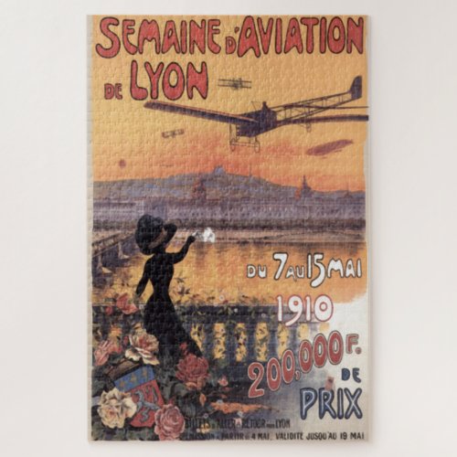 Vintage French Aviation Travel Old Illustration Jigsaw Puzzle