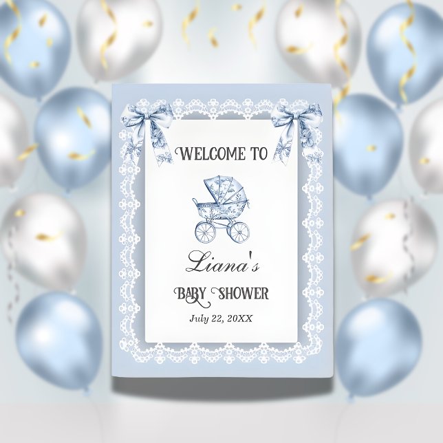 Vintage French Baby Carriage Welcome Sign (welcome-baby-vintage-chinoiserie-banner)