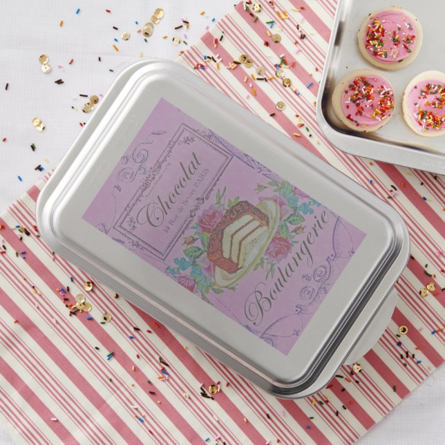 Vintage French Bakery Chocolate Cake Advert Cake Pan (In Situ)