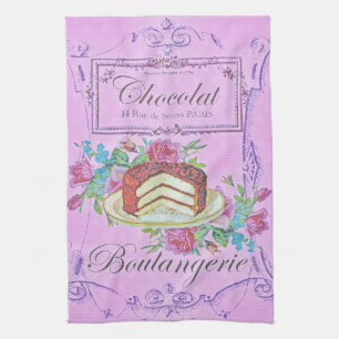 Vintage French Bakery Chocolate Cake Advert Kitchen Towel