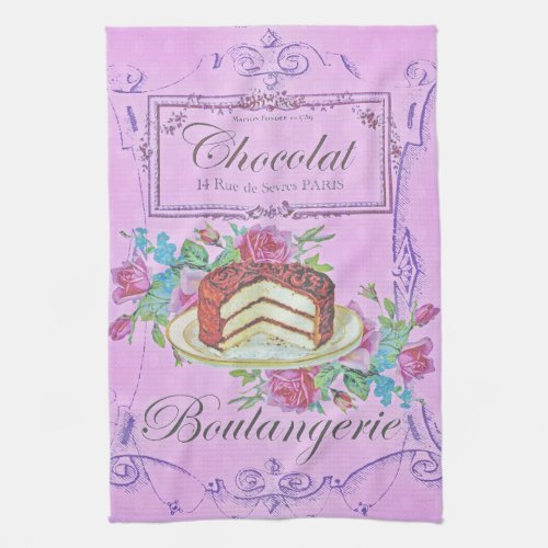 Vintage French Bakery Chocolate Cake Advert Kitchen Towel