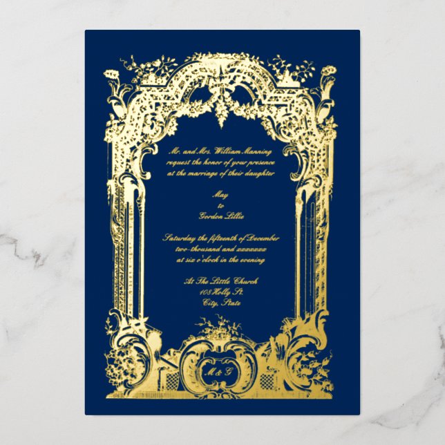 Vintage French Baroque Rococo Wedding Foil Invitation (Front)