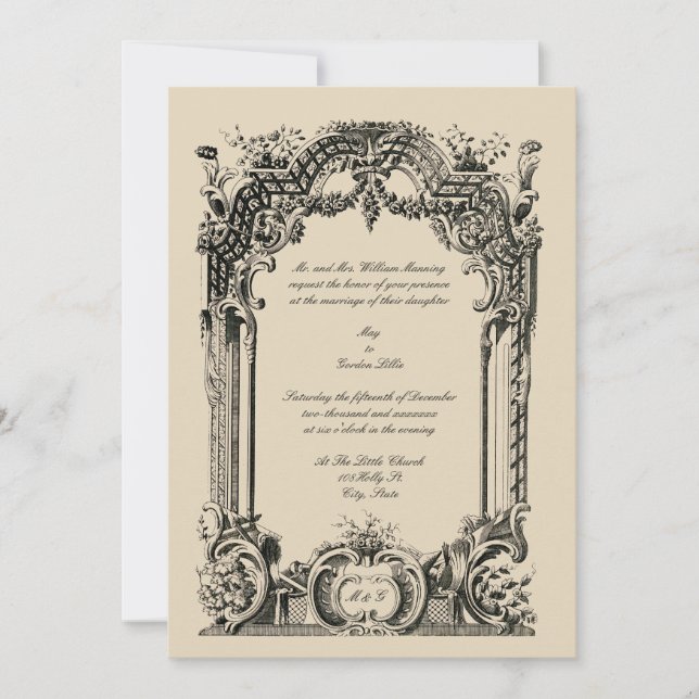 Vintage French Baroque Rococo Wedding Invitations (Front)