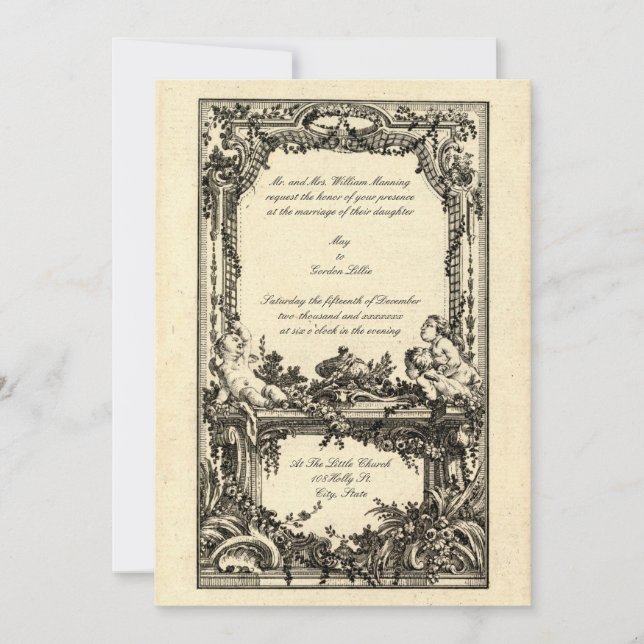 Vintage French Baroque Rococo Wedding Invitations (Front)
