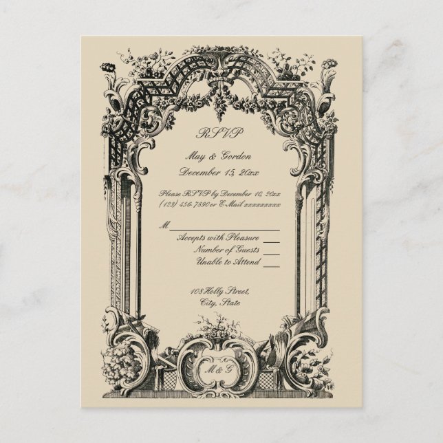 Vintage French Baroque Rococo Wedding RSVP Postcard (Front)