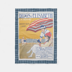 Vintage French Beach Travel Poster Fleece Blanket