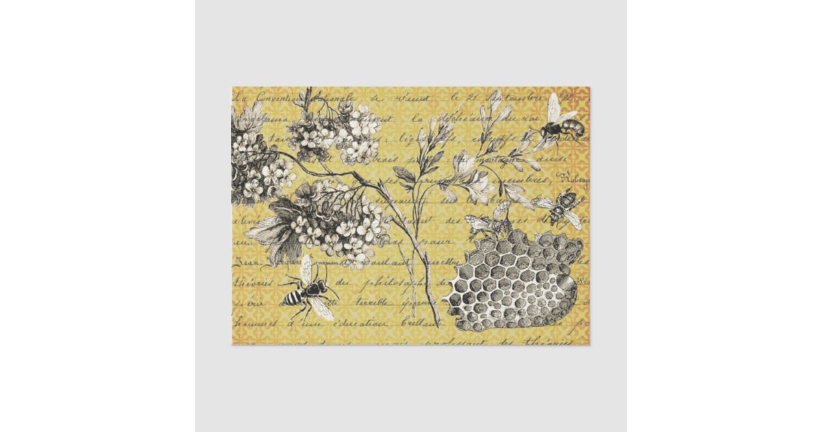 Vintage French Bee and Flower Decoupage Tissue Paper | Zazzle