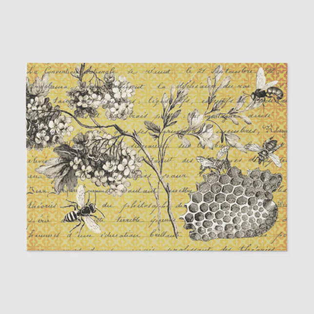Vintage French Bee and Flower Decoupage Tissue Paper | Zazzle