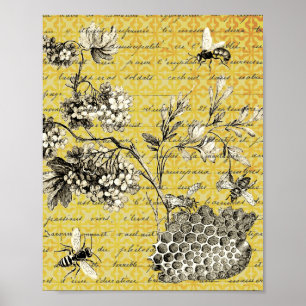 Vintage French Bee and Flower Poster