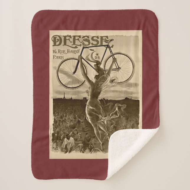 Vintage French Bicycle Advertisement Sherpa Blanket (Front)