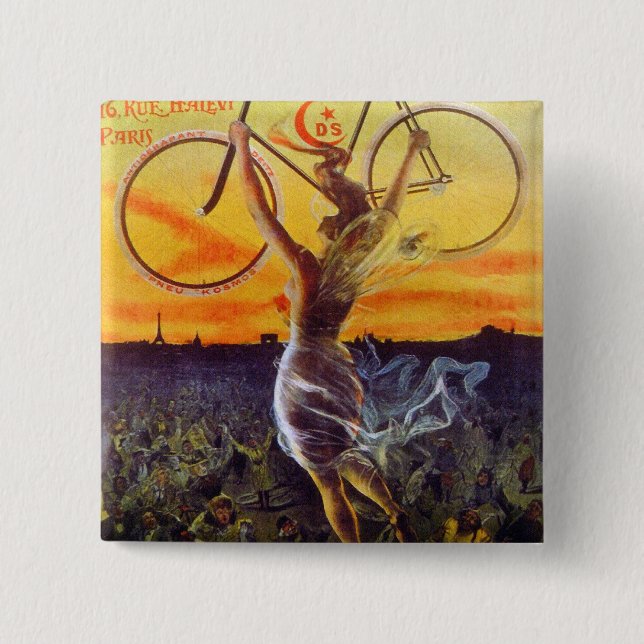 Vintage French Bicycle Art Pinback Button (Front)