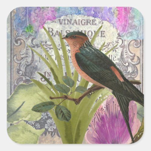 Vintage French Bird Collage Perfume Label