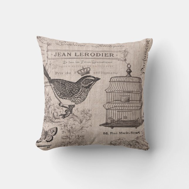 Vintage French Bird pillow (Front)
