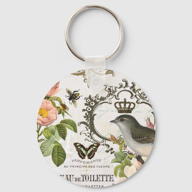 Vintage French Bird with crown keychain (Front)