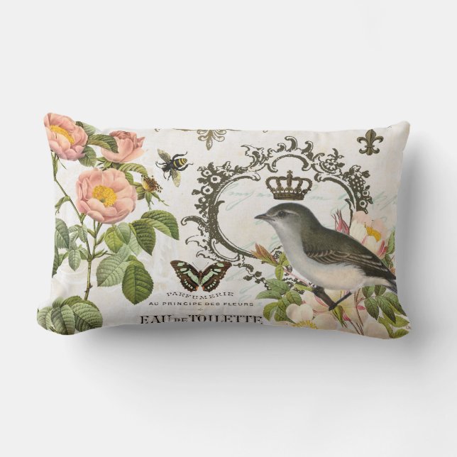 Vintage French Bird with crown pillow (Front)