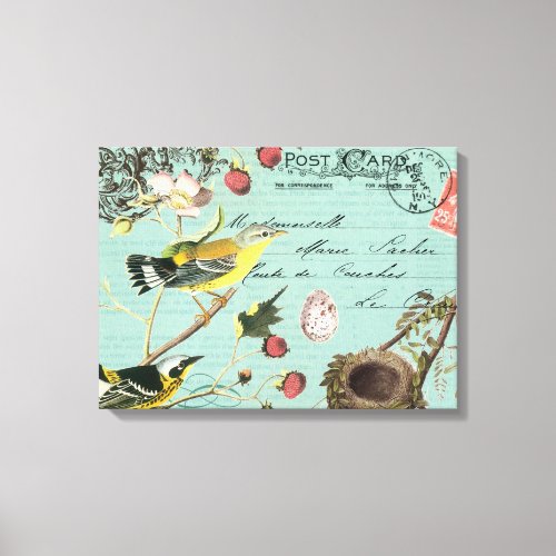 Vintage French Birds stretched canvas