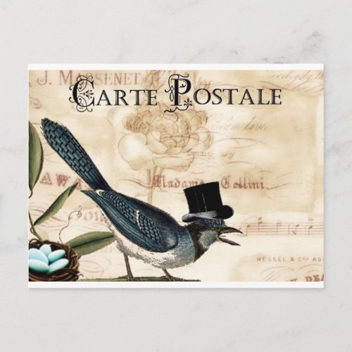 Vintage French Black Top Hart Bluebird Post Card