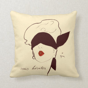 Vintage French Blindfolded Woman Rene Gruau Tan Throw Pillow