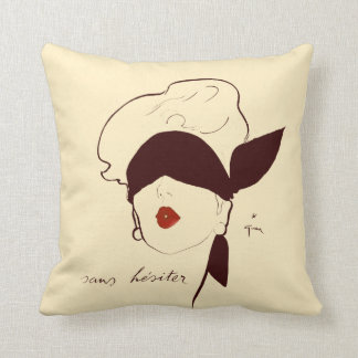 Vintage French Blindfolded Woman Rene Gruau Tan Throw Pillow