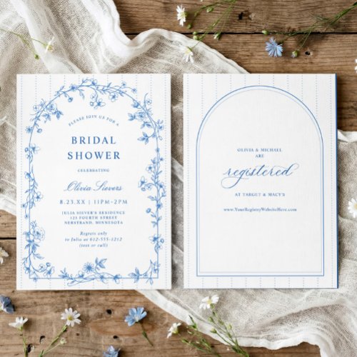 Vintage French Blue and White Floral Bridal Shower Invitation