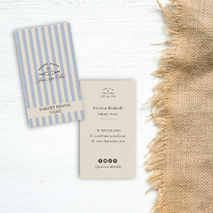 Vintage French Blue Bakery Logo Elegant Striped Business Card