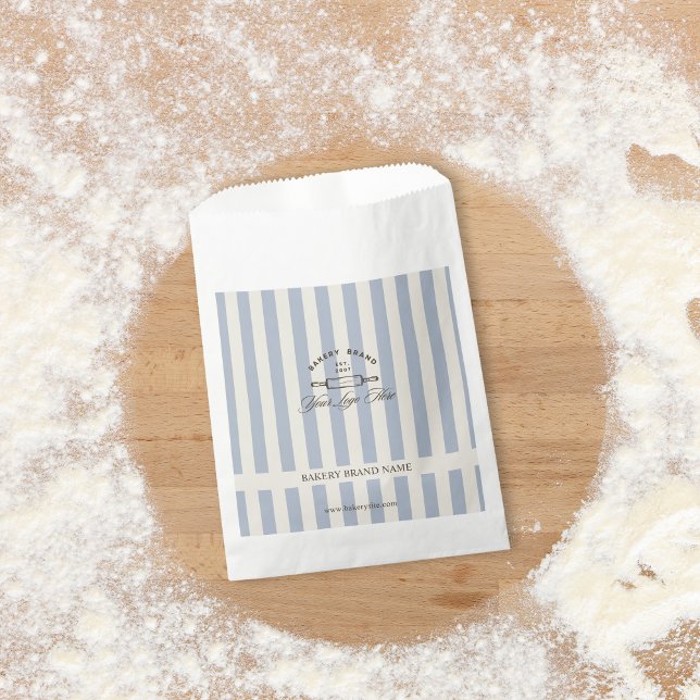 Vintage French Blue Elegant Striped Bakery Logo  Favor Bag (Creator Uploaded)