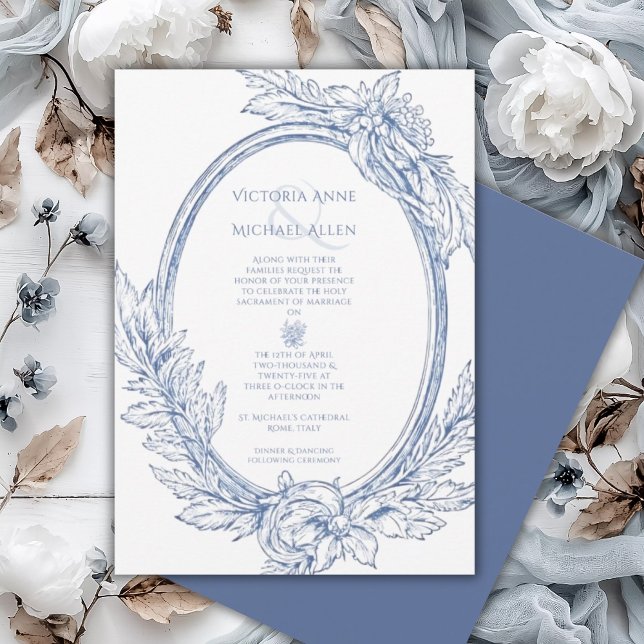 Vintage French Blue Elegant Wedding Invitation (Creator Uploaded)