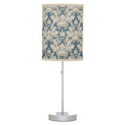 Vintage French Blue Elegant Wood Damask Pattern Table Lamp