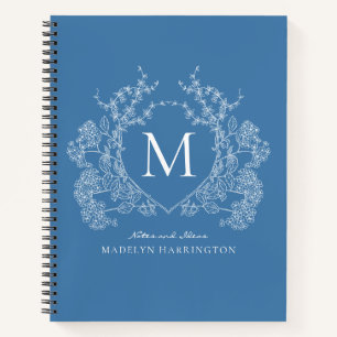 Vintage French Blue Floral Crest Monogram Journal