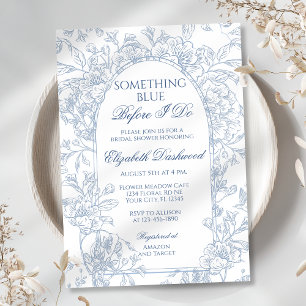 Vintage French Blue Floral Toile Bridal Shower Invitation