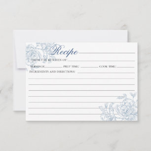 Vintage French Blue Floral Toile Recipe Card