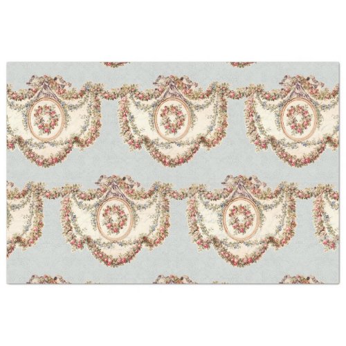 Vintage French Blue Pink Floral Garland Decoupage Tissue Paper