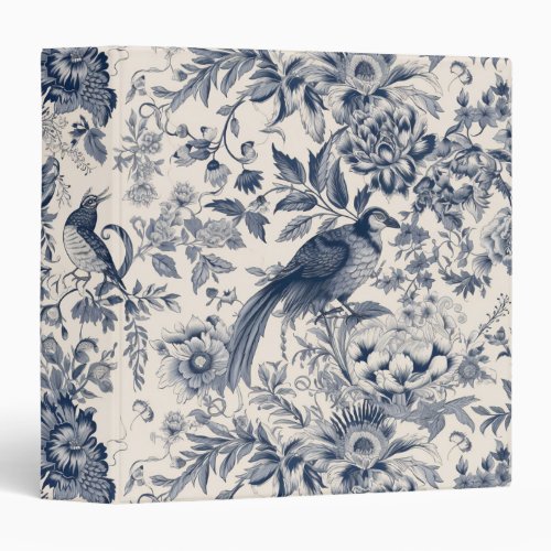 Vintage French Blue Toile Fleurie 3 Ring Binder