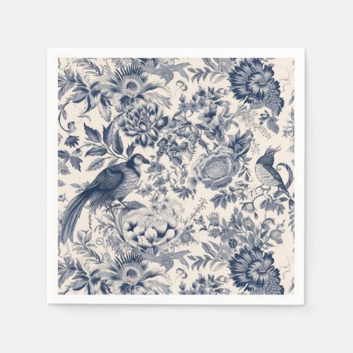 Vintage French Blue Toile Fleurie Napkins