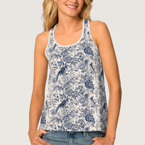 Vintage French Blue Toile Fleurie Tank Top