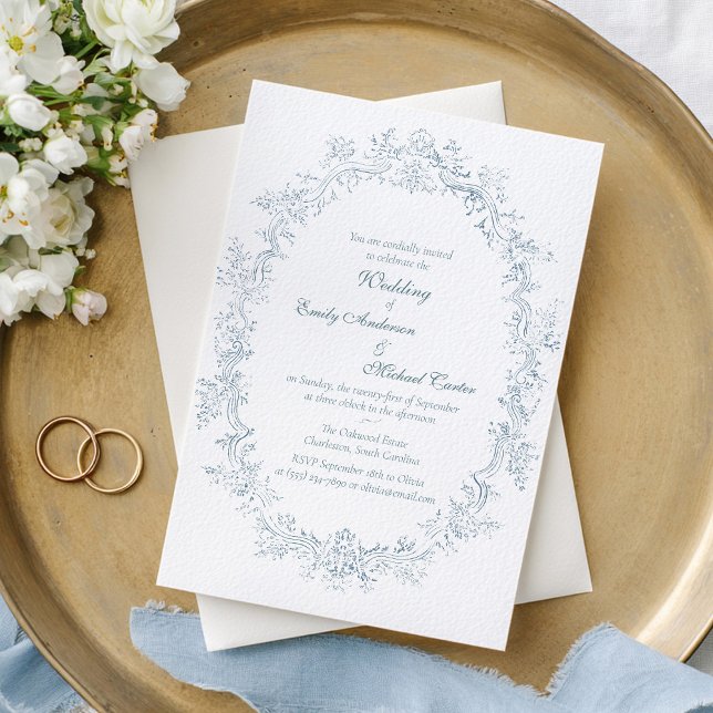 Vintage French Blue Wedding Frame Invitation (Creator Uploaded)