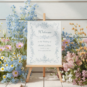 Vintage French Blue Wedding Frame Welcome Poster